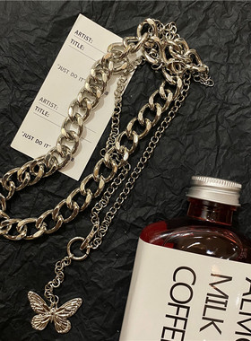 韩国INS欧美蝴蝶吊坠双层粗链条