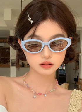 复古GM蓝框猫眼防UVB太阳镜女