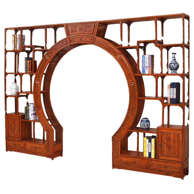 客厅月洞门实木博古架中式仿古月亮圆拱门隔断玄关柜多宝阁背景墙 - 图3