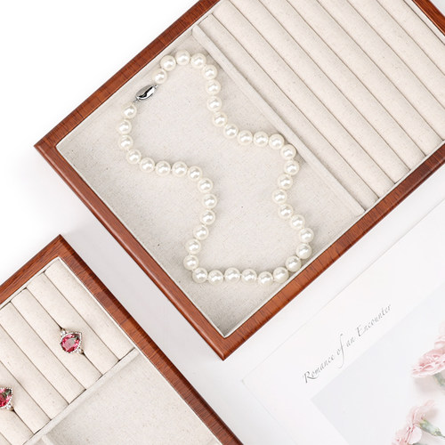 亚麻首饰托盘木纹戒指手镯饰品展示盘收纳饰品拍摄道具首饰展示架 - 图2