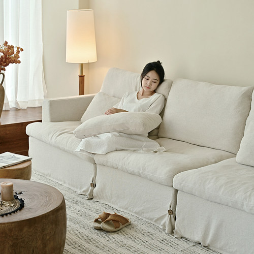 UCK又壳 | 日式侘寂风布艺沙发三人位可拆洗棉麻简约直排客厅慵懒 - 图0