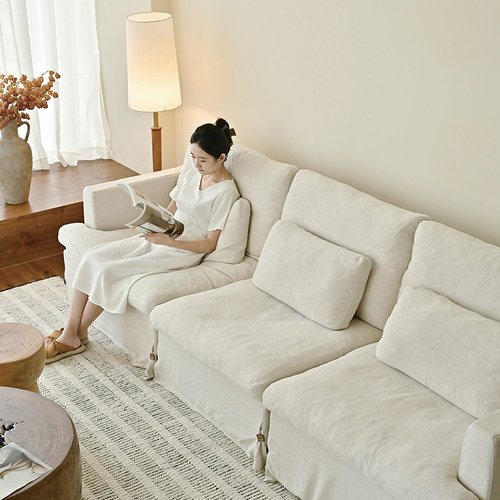 UCK又壳 | 日式侘寂风布艺沙发三人位可拆洗棉麻简约直排客厅慵懒 - 图1