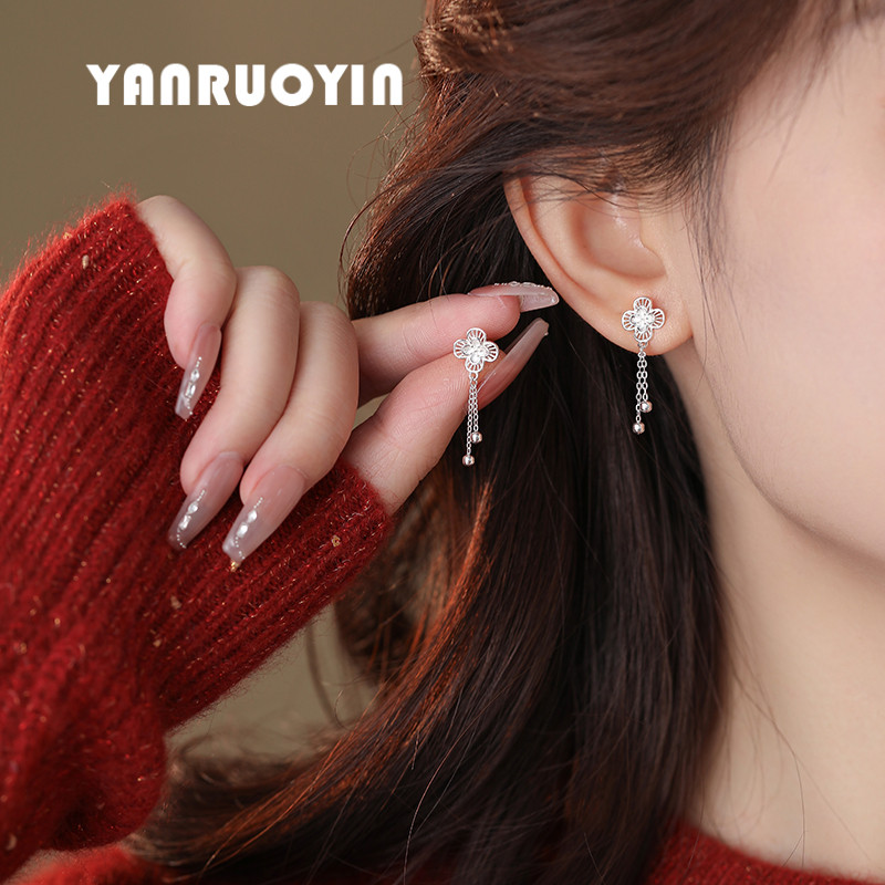 999足银耳钉女纯银花朵流苏设计甜美可爱甜美森系小清新百搭耳饰,淘宝优惠券,粉丝福利购,淘宝优惠卷