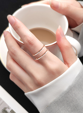纯银双线开口戒指女简约气质小