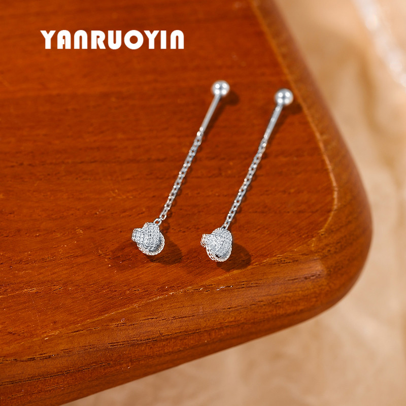 925银耳线女简约如意结耳坠精致缠绕球球短款百搭灵动流苏银耳饰,淘宝优惠券,粉丝福利购,淘宝优惠卷