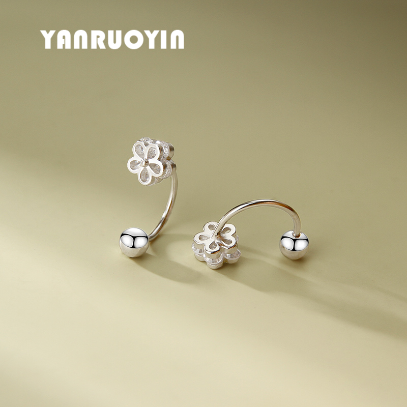 925银耳钉女双层花朵甜美百搭弯钩免摘森系小清新精致简约养耳洞,淘宝优惠券,粉丝福利购,淘宝优惠卷