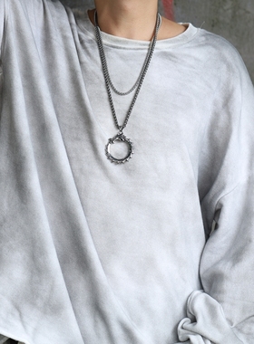 霸气超大龙头圆形双面男士项链个性钛钢吊坠朋克挂坠潮重金属图腾