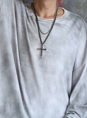 超大欧美范骷髅头十字架男士项链个性钛钢吊坠朋克高街挂链潮长款