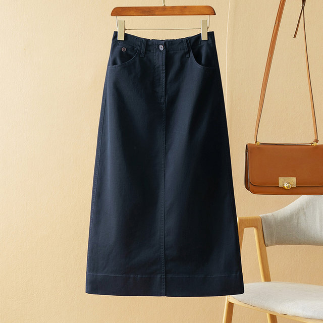 Manwen, good Japanese goods, commuting workwear feel, retro placket zipper, crisp small A-line mid-length skirt 5A015