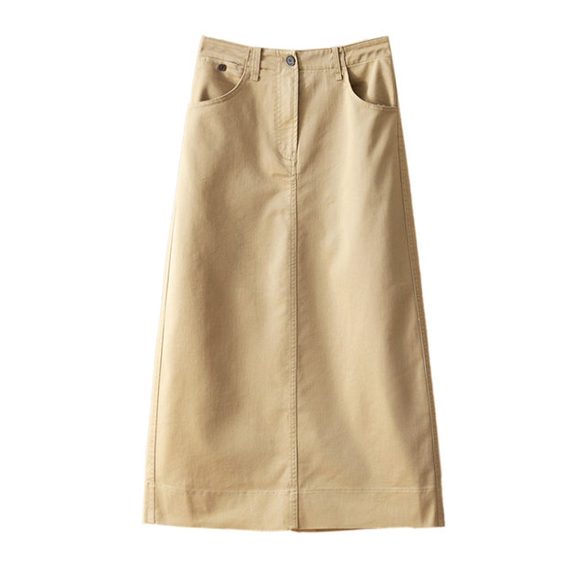 Manwen, good Japanese goods, commuting workwear feel, retro placket zipper, crisp small A-line mid-length skirt 5A015