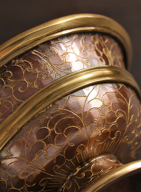 尼泊尔进口紫铜手工雕花佛前供水碗红铜锤纹供水杯供佛杯圣水杯碗