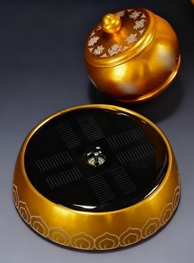 太阳能金色八吉祥转轮转桶摆件