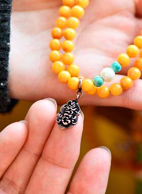 藏式红铜做旧炽燃吽字种子字卡扣项链吊坠108颗卡子手串挂件配饰