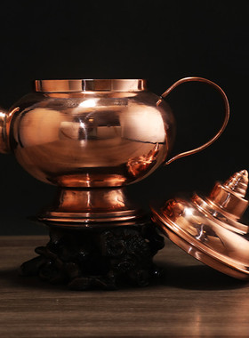 西藏式手工红铜密宗古色净水壶