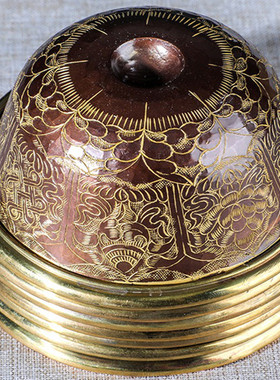 尼泊尔黄铜手工古色雕花供水杯