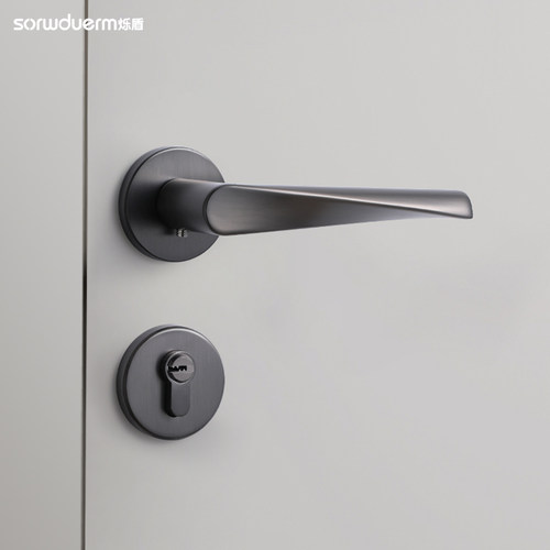 烁盾黑灰色现代门锁室内木门房门锁卧室静音磁吸分体锁家用门把手 - 图0
