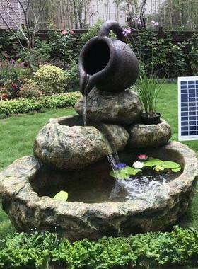 太阳能田园户外假山石流水喷泉阳台花园室内装饰景观欧式养鱼池