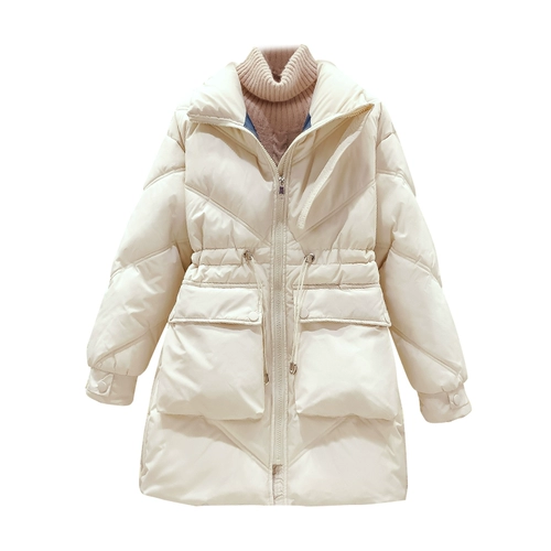 Длинный пуховик с пухом, приталенный корсет, куртка, средней длины, подходит для подростков, коллекция 2021, в корейском стиле, увеличенная толщина