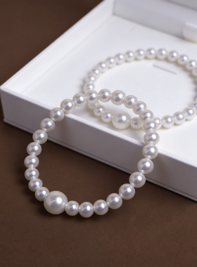 母贝珍珠手串手链女经典百搭简约弹力松紧线新中式优雅大方气质