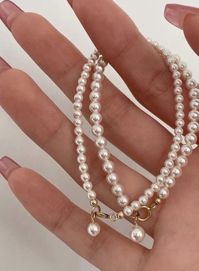 深海贝壳珍珠施家手链法式温柔小香风手串高级ins多层叠戴脚链