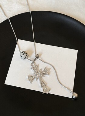 铜合金银色十字架长款毛衣链女