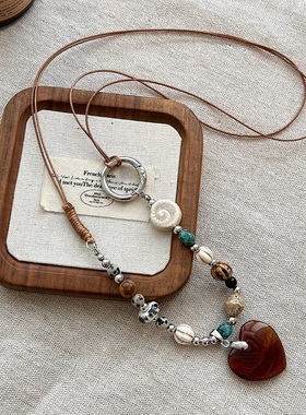 新中式爱心串珠长款项链女款