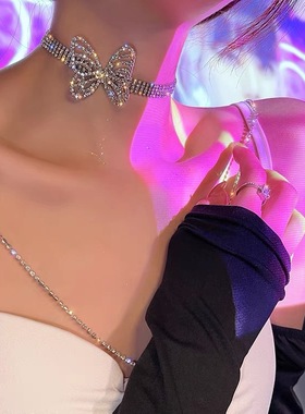 欧美满钻蝴蝶短款项链颈链