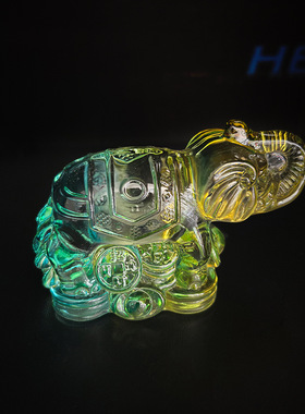 琉璃吉象摆件玻璃仿真动物吸水大象招财礼品家居装饰黄水晶大象