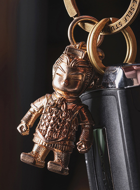 刻己原创黄铜兵马俑摆件手把件秦国风桌面挂件装饰品文创纪念品