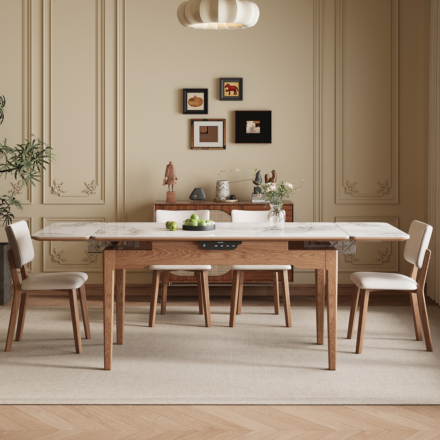 智能语音AI控制家用暖菜电动转盘圆形定制岩板餐桌商用电磁炉饭桌,淘宝优惠券,粉丝福利购,淘宝优惠卷