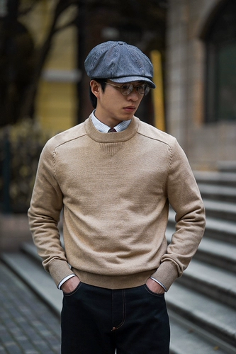 Ретро лонгслив, демисезонный трикотажный свитер, круглый воротник, облегающий крой