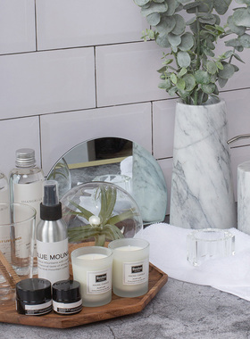 卫生间柜玻璃花器实木托盘摆件