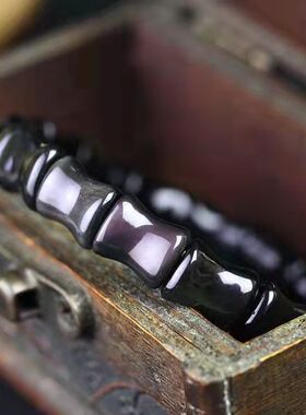 天然黑曜石手链竹节珠黑曜石水晶手链霸气美丽