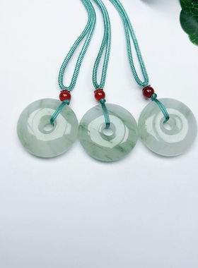 天然天山翠平安扣吊坠 冰种飘花金丝玉平安扣玉佩平安男女吉祥