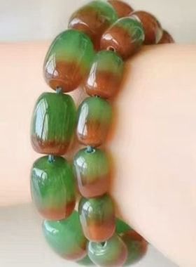 天然孔雀玛瑙桶珠手链冰种玉髓老型珠手链 情侣款