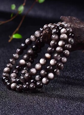 天然银曜石三圈手链 金色黑曜石多圈冰种水晶手链 民族风礼品