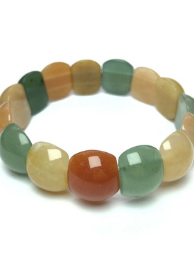 五彩金丝玉手排 天然石英岩手排 包邮