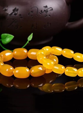 天然黄玛瑙桶珠手链 黄色冰种玉髓老型珠手链 情侣款