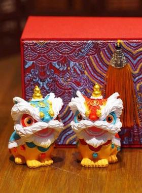 国潮佛山舞狮醒狮创意摆件高级感小众桌面茶桌装饰工艺品生日礼物