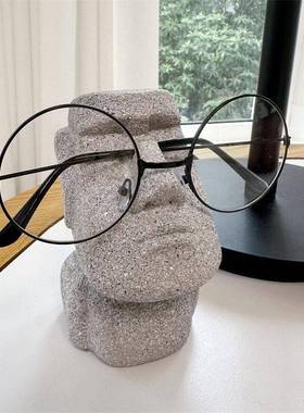 创意搞怪摩艾石像眼镜放置架收纳支架办公室桌面趣味摆件小众礼物