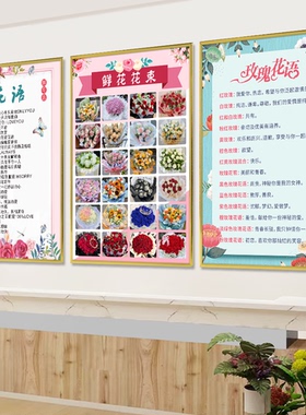 玫瑰花语挂图花店鲜花花语海报挂图情人节花意对应表墙贴纸定制