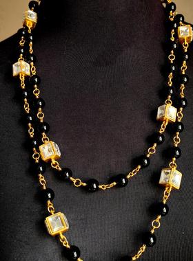 滴釉短款耳钉套装方糖镀真金项链