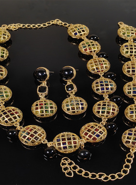 香家套装琉璃夸张个性中古首饰复古流行青岛饰品耳钉项链手工琉璃