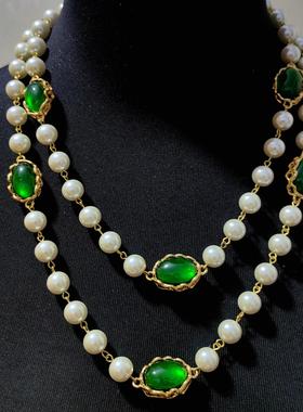 复古叠带绿色vintage轻奢毛衣链