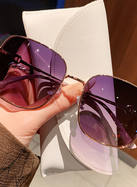 时尚大框偏光太阳镜女紫色镜片防紫外线显脸小高级感金属眼镜开车