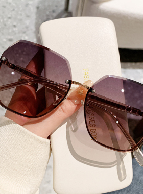 新款无框切边墨镜女高级感大框显脸小夏防紫外线太阳眼镜