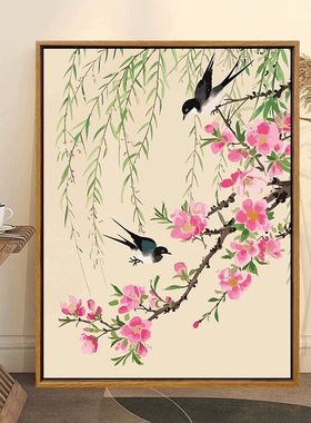 春日桃花燕子飞中国风数字油画