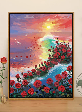 【夕阳下的玫瑰花海】手工涂色画