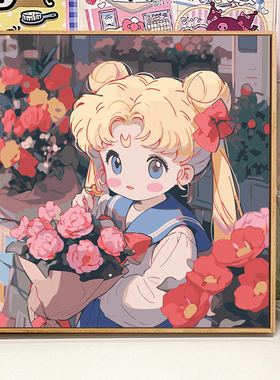 可爱治愈捧花女孩diy数字油画