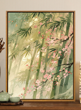 【竹林桃花】diy成人涂色油彩画